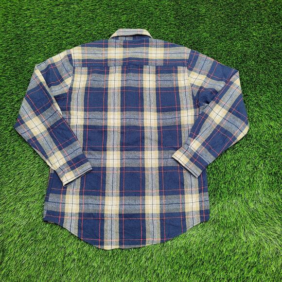 Vintage 90s Shadow Plaid Button Shirt Medium 21x29 Blue Yellow - Picture 2 of 11